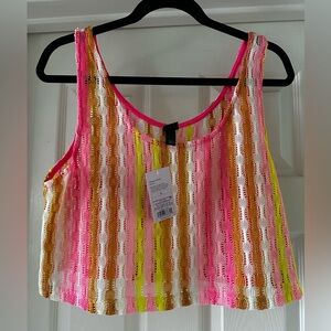 New w/Tags Wild Fable Pink and Yellow Swim Cover Crop Crochet Style Tank Top